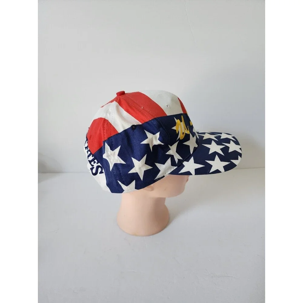 Vintage USA United States Stars Snapback Hat Nissin Cap Adjustable, White Red